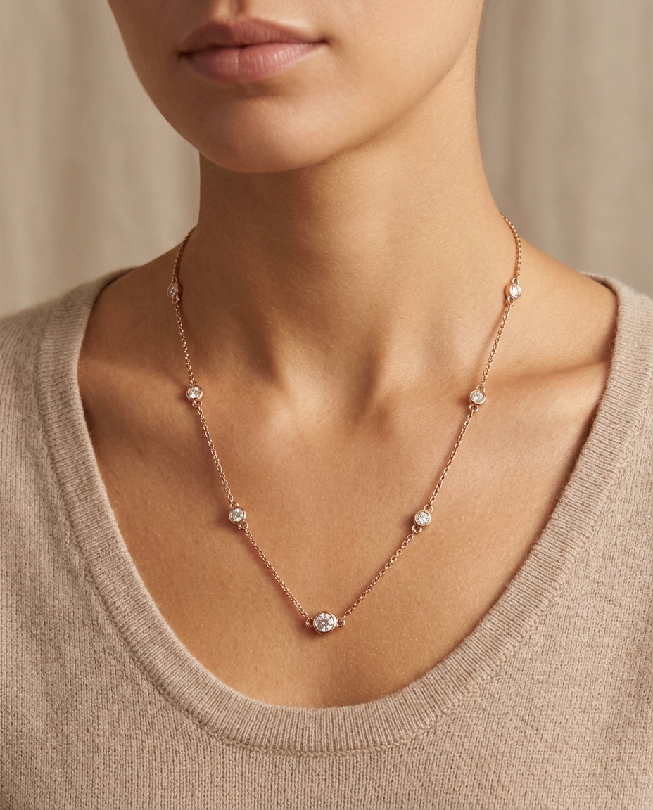 14KT Gold Diamond BY the Yard Necklace 0.50 Cts on model