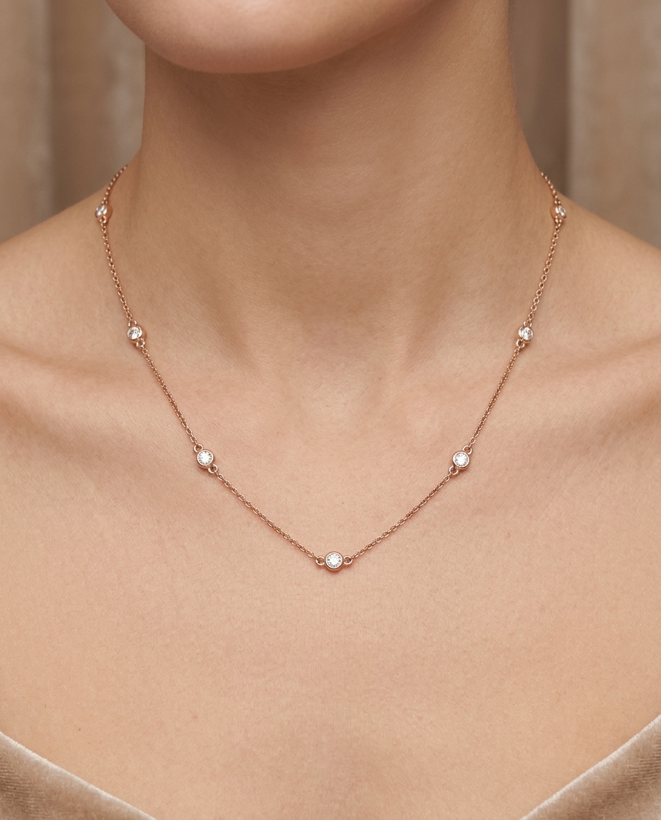 14KT Gold Diamond BY the Yard Necklace 0.50 Cts on model