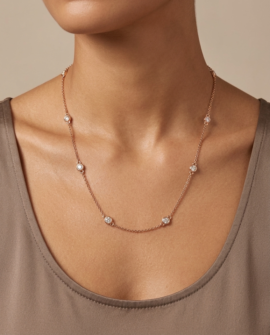 14KT Gold Diamond BY the Yard Necklace 0.75 Cts on model