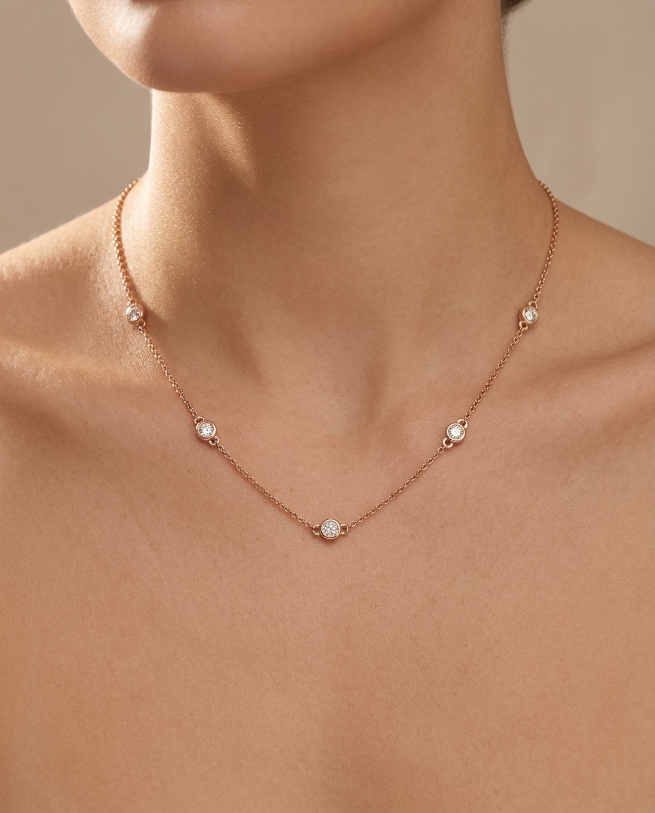 14KT Gold Diamond BY the Yard Necklace 0.75 Cts on model