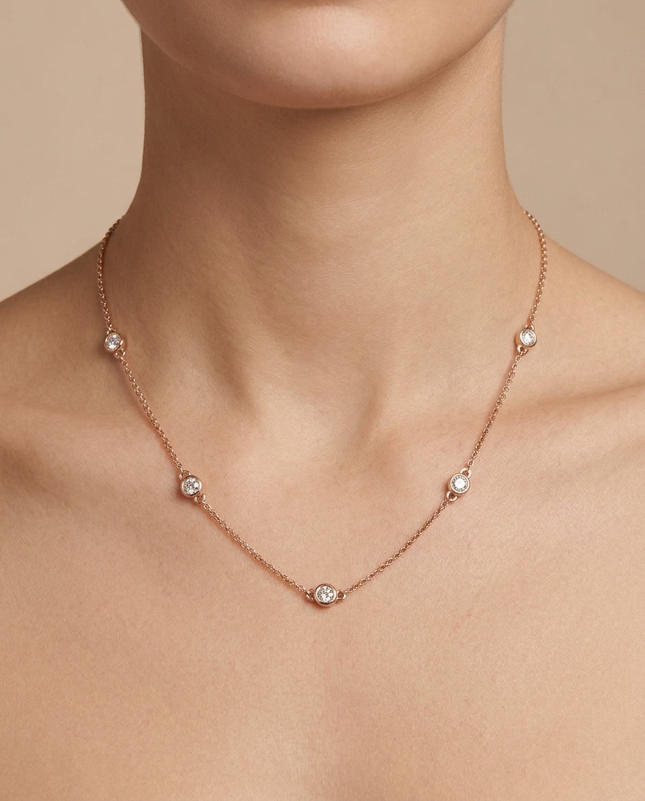 14KT Gold Diamond BY the Yard Necklace 0.75 Cts on model