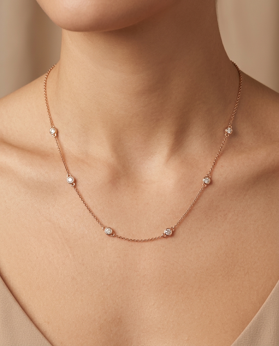 14KT Gold Diamond BY the Yard Necklace 1.00 Cts on model
