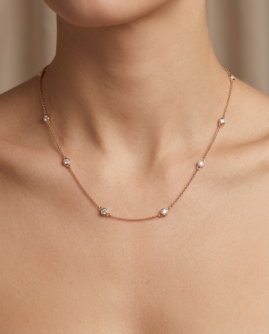 14KT Gold Diamond BY the Yard Necklace 1.00 Cts on model