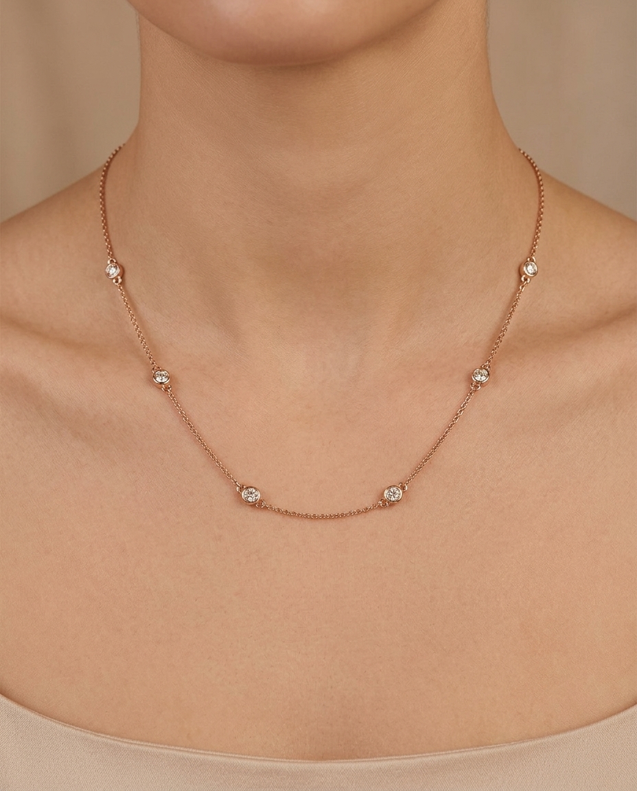14KT Gold Diamond BY the Yard Necklace 1.00 Cts on model