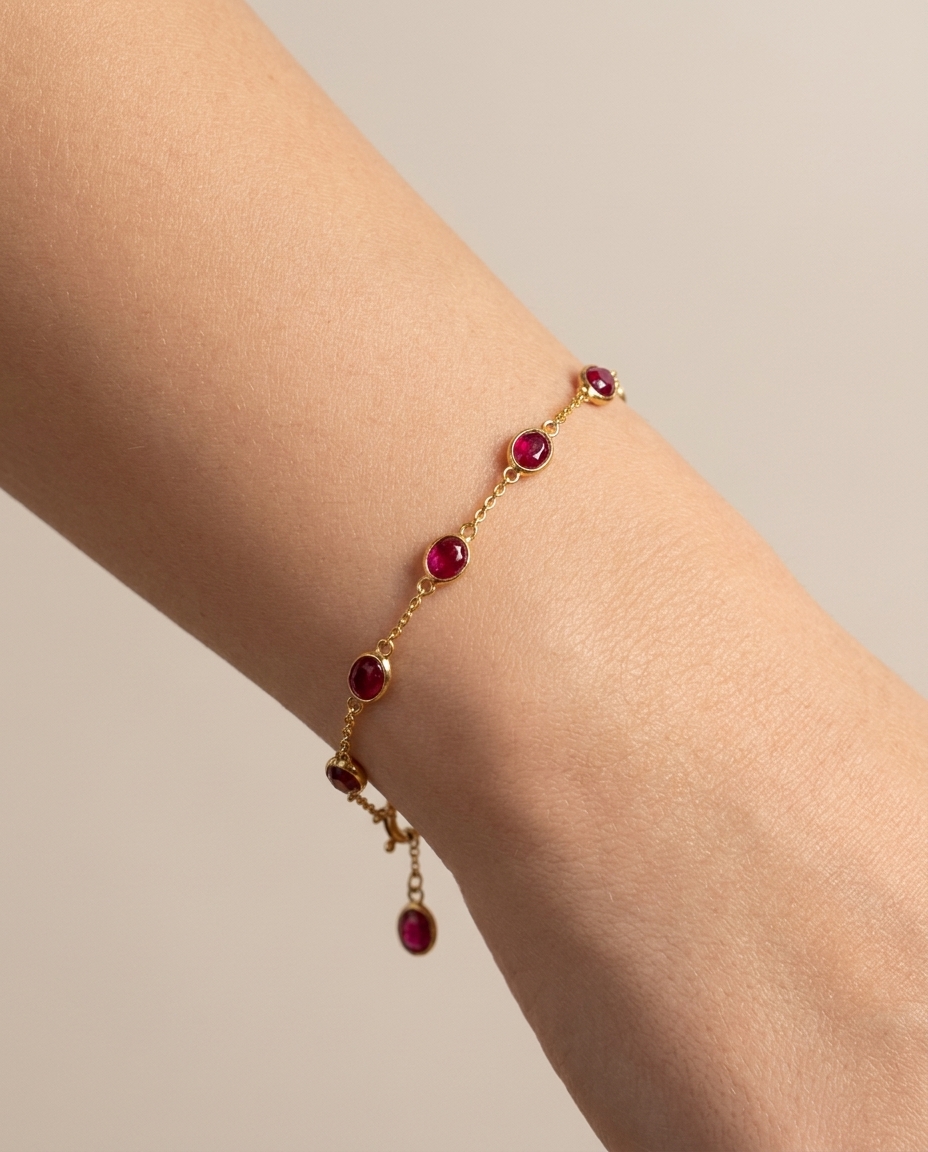 18KT Gold Ruby Bracelet on model