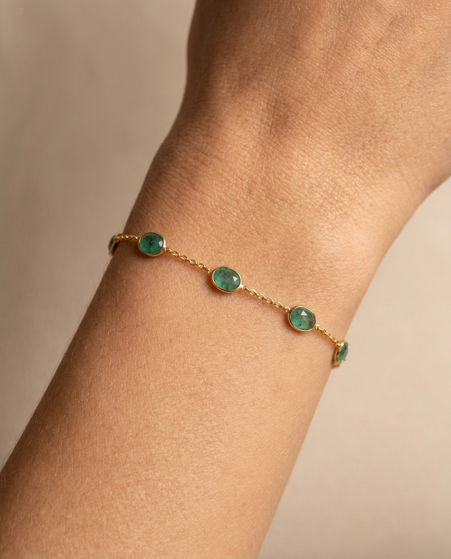 18KT Gold Emerald Bracelet on model