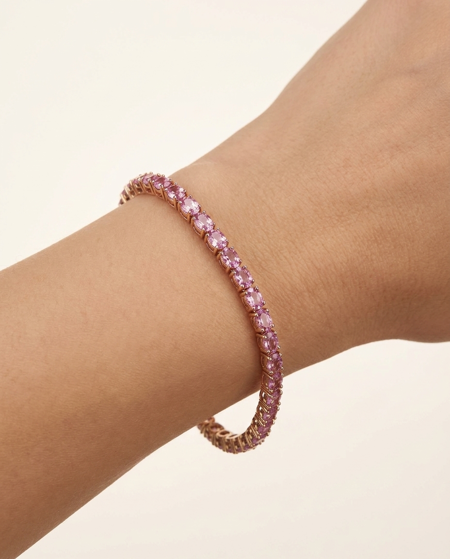 14KT Rose Gold Pink Sapphire Bracelet on model