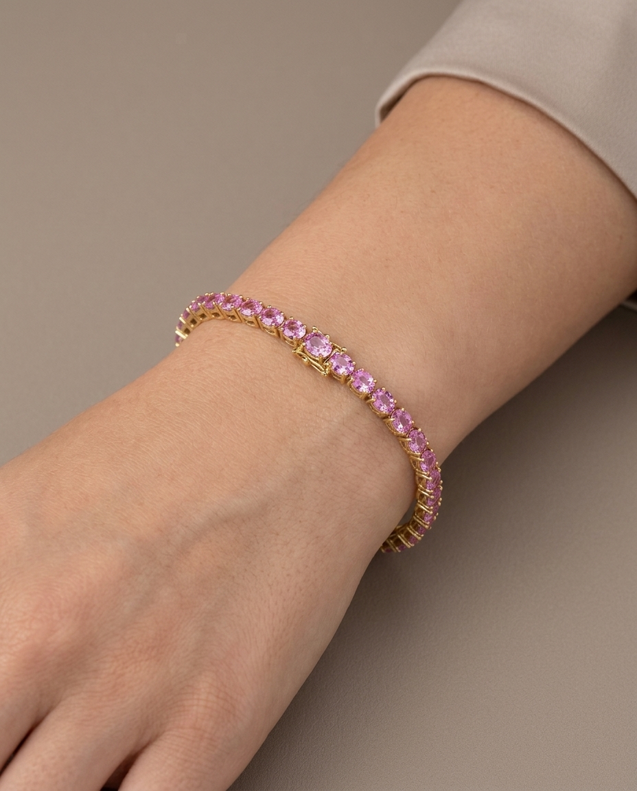 14KT Yellow Gold Pink Sapphire Bracelet on model