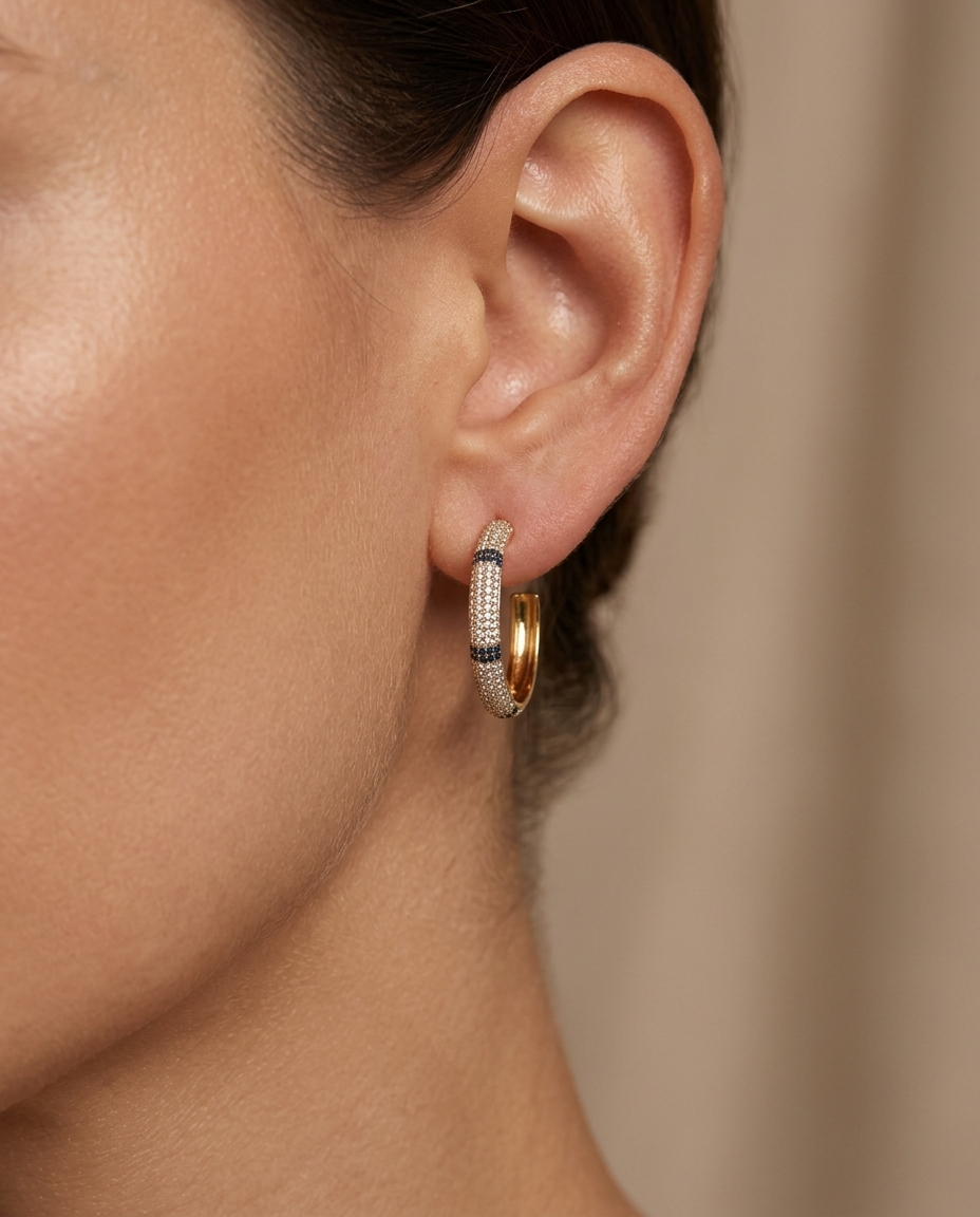 14KT Gold Blue Sapphire Earing on model