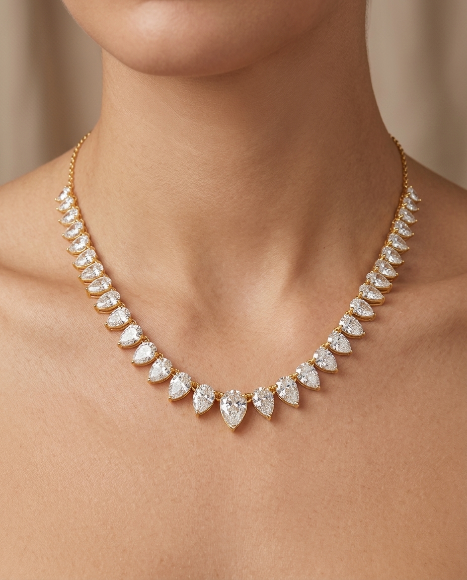 14KT Yellow Gold Diamond Necklace on model