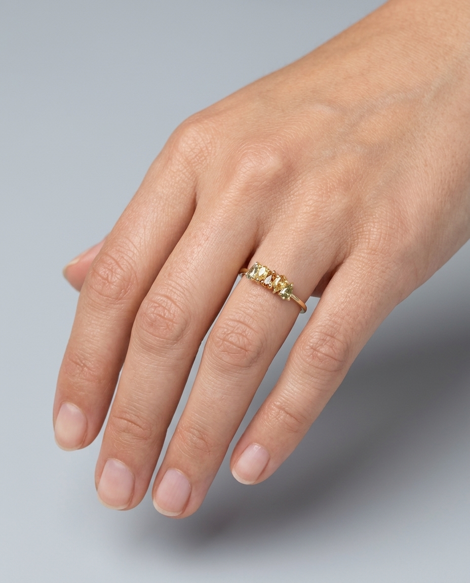14KT Yellow Gold Fancy Diamond Ring on model