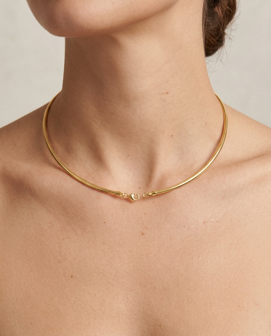 14KT Gold Omega Necklace on model