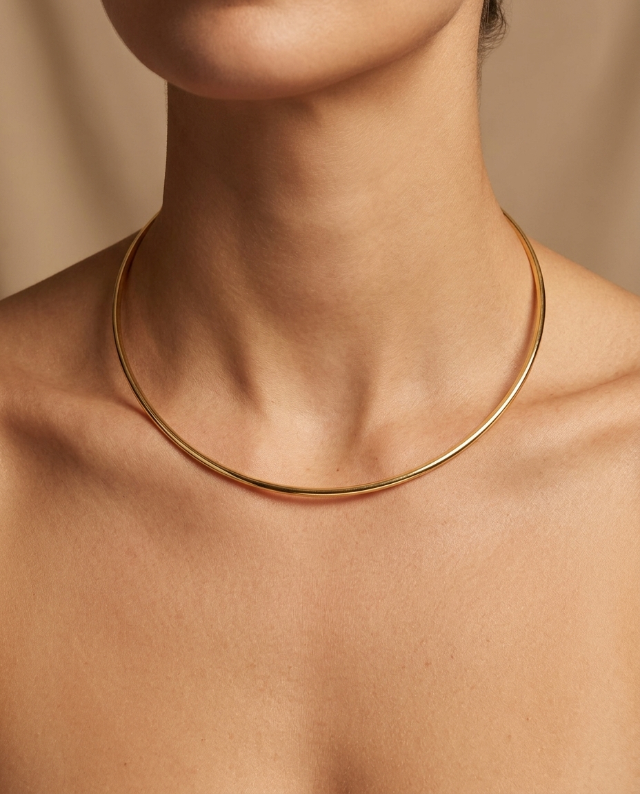 14KT Gold Omega Necklace on model