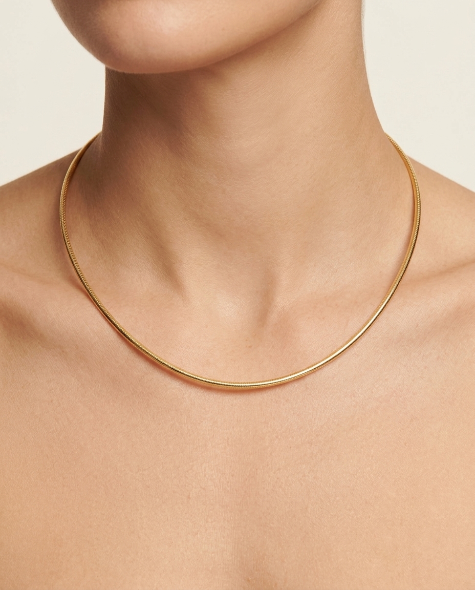 14KT Gold Omega Necklace on model
