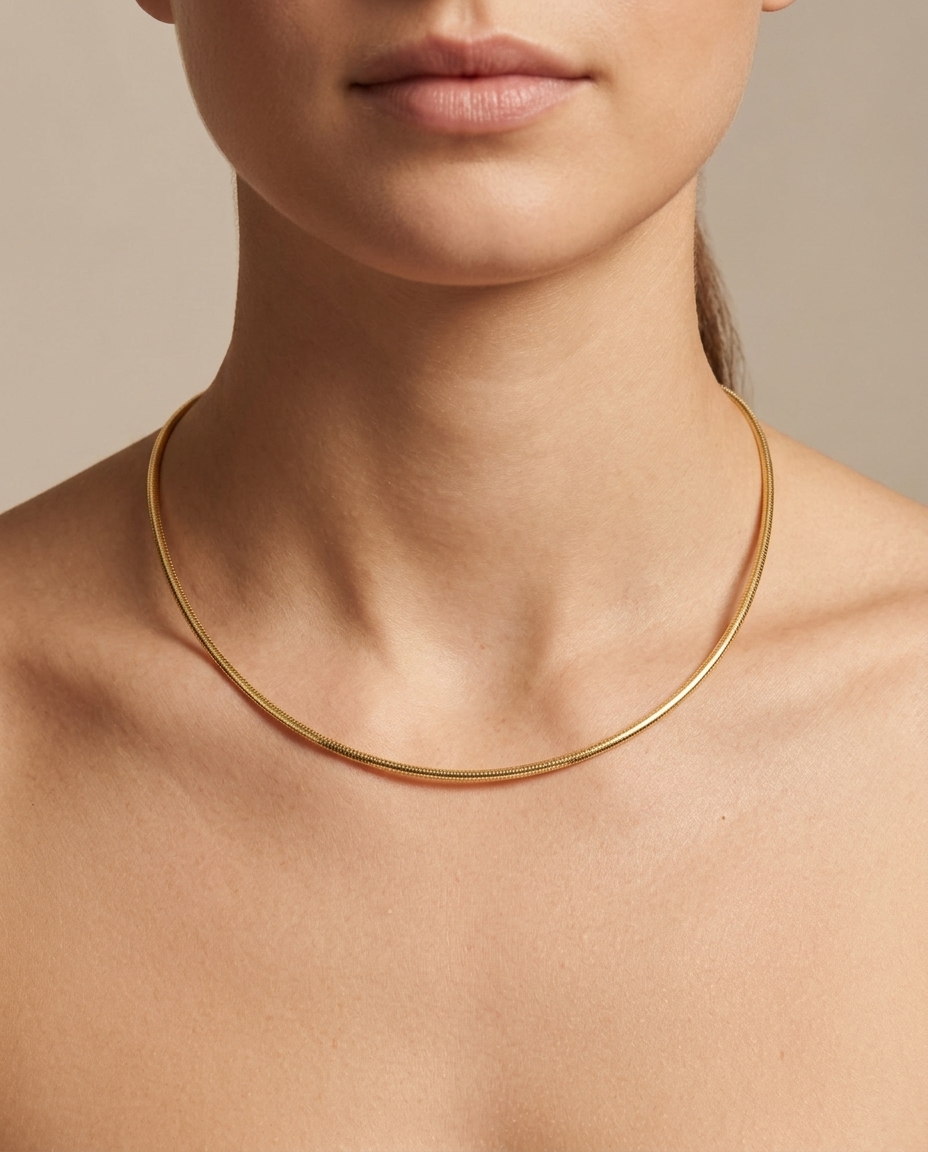 14KT Gold Omega Necklace on model