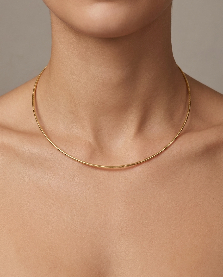 14KT Gold Omega Necklace on model