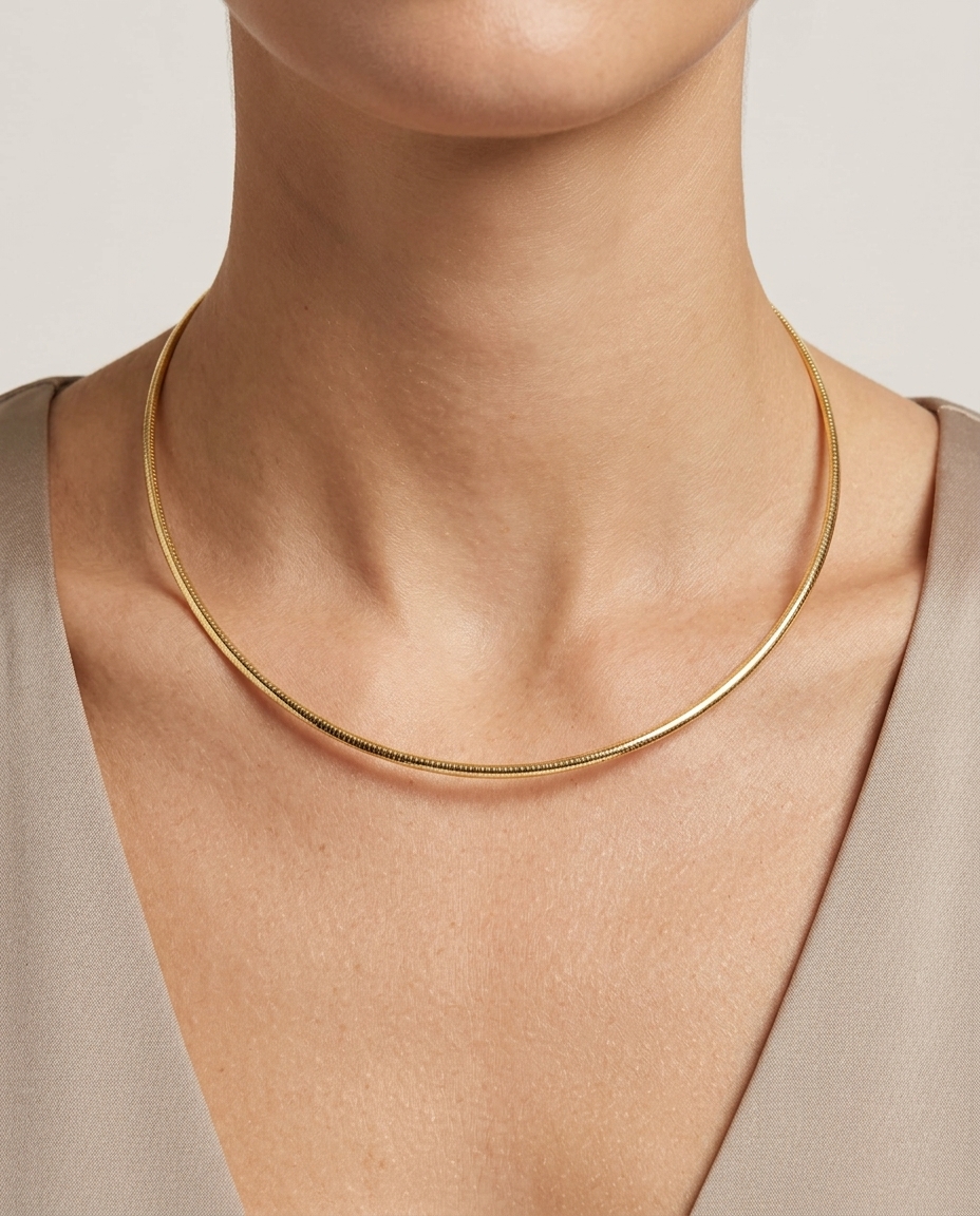 14KT Gold Omega Necklace on model