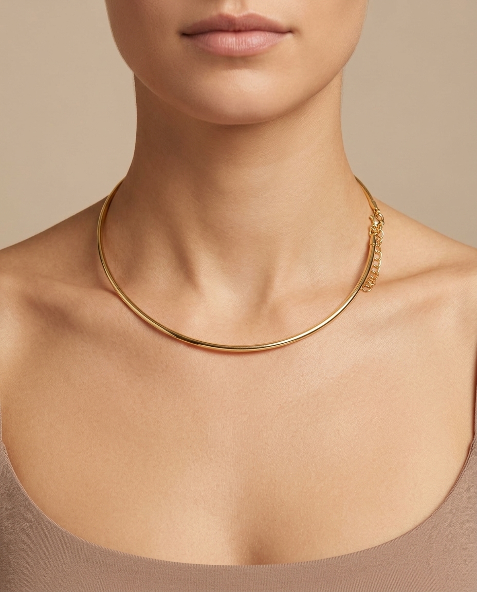14KT Gold Omega Necklace on model