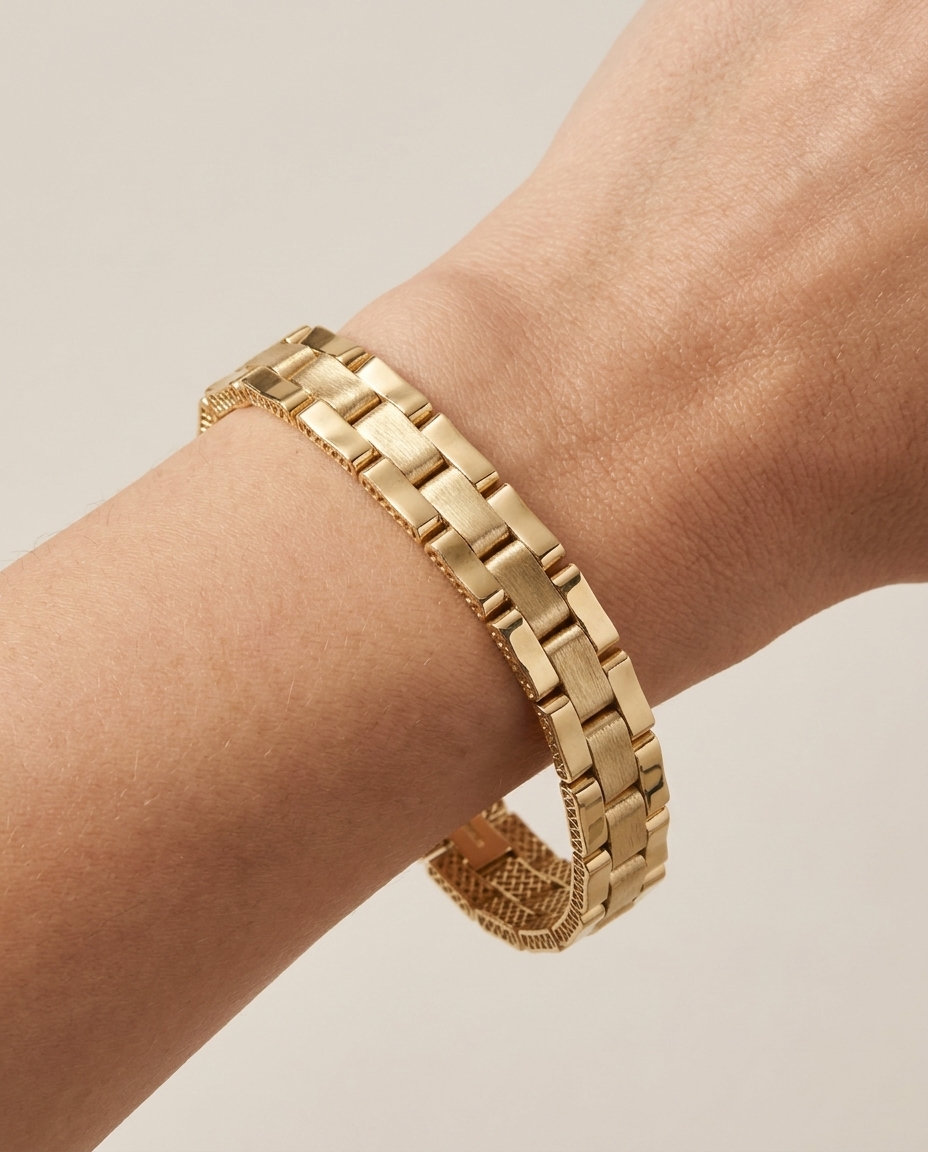 14KT Gold Two-Tone Matte Finish Bracelet on model