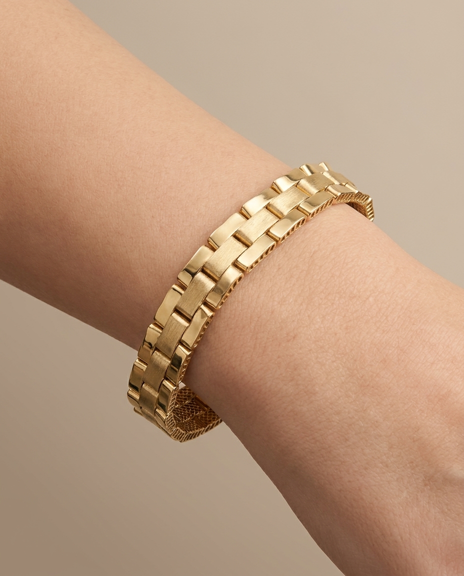 14KT Gold Two-Tone Matte Finish Bracelet on model