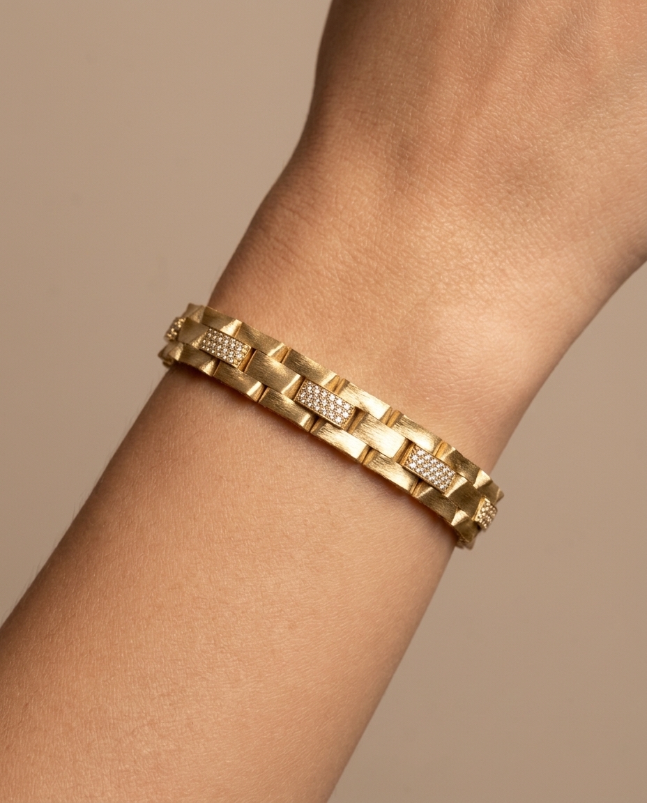 14KT Gold Matte Finish Diamond Bracelet on model