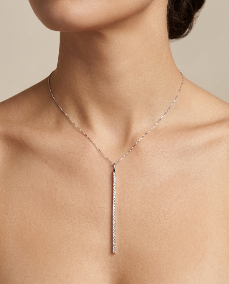 14KT White Gold Spike Pendant with Diamonds on model