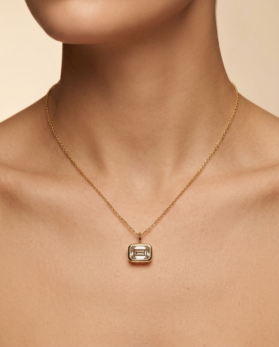 14KT Gold Diamond Pendant on model