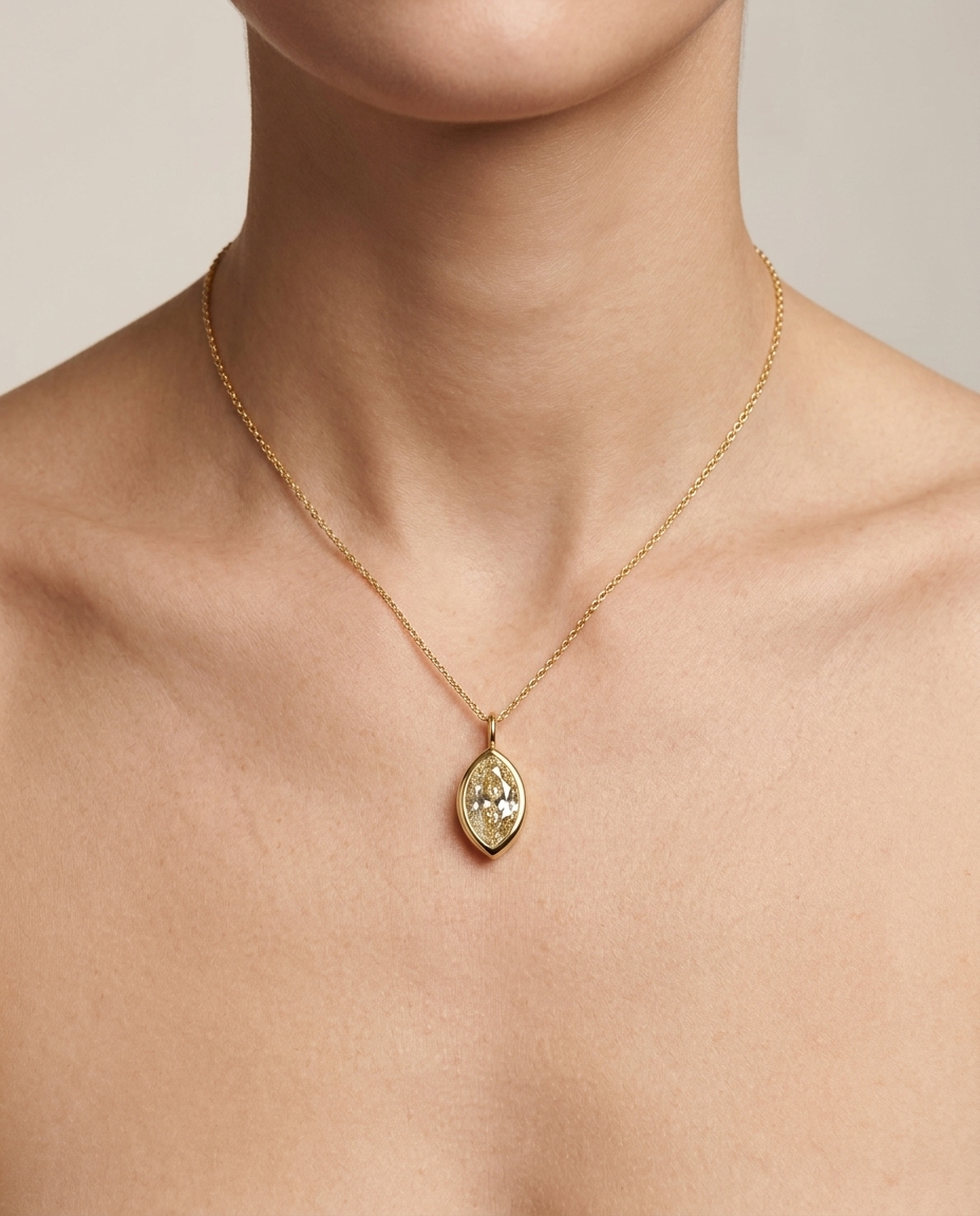 14KT Gold Diamond Pendant on model