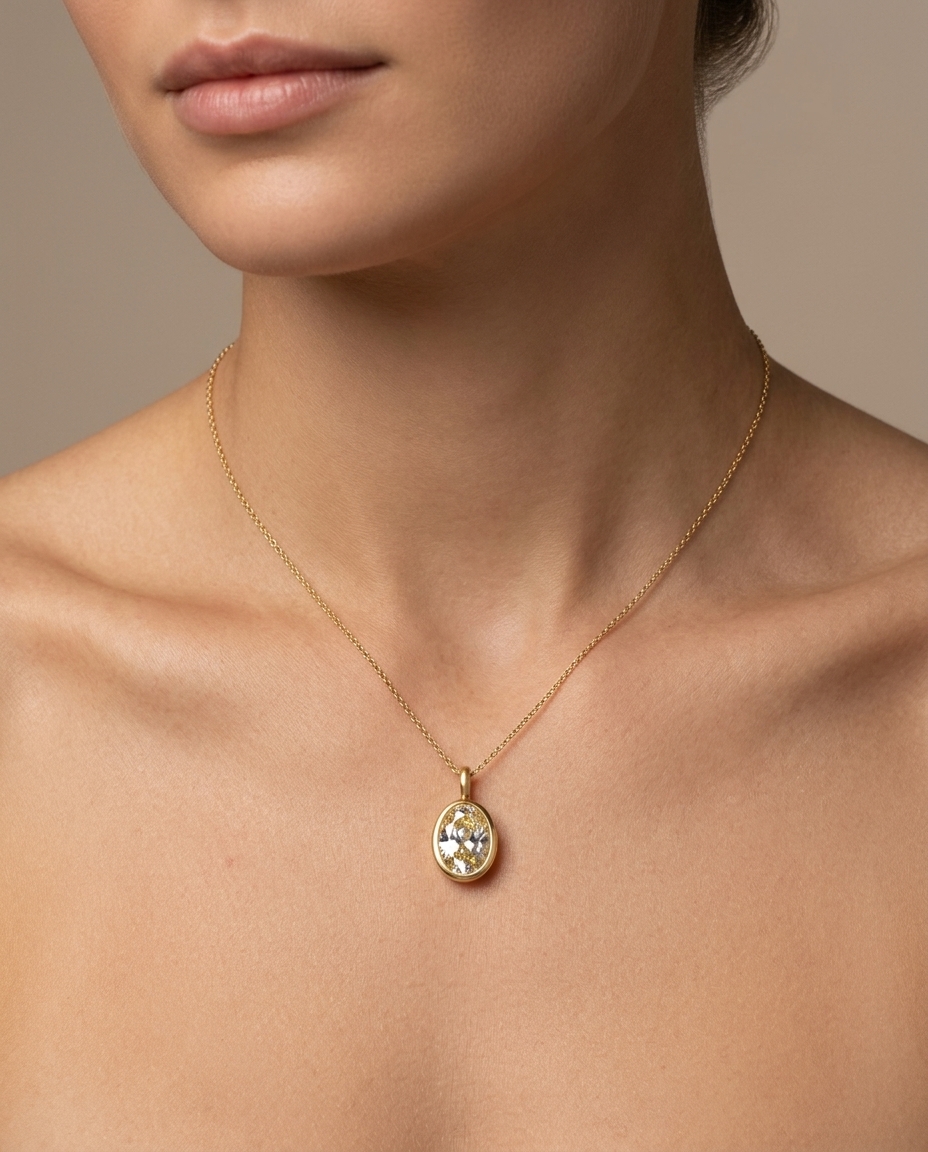 14KT Gold Diamond Pendant on model