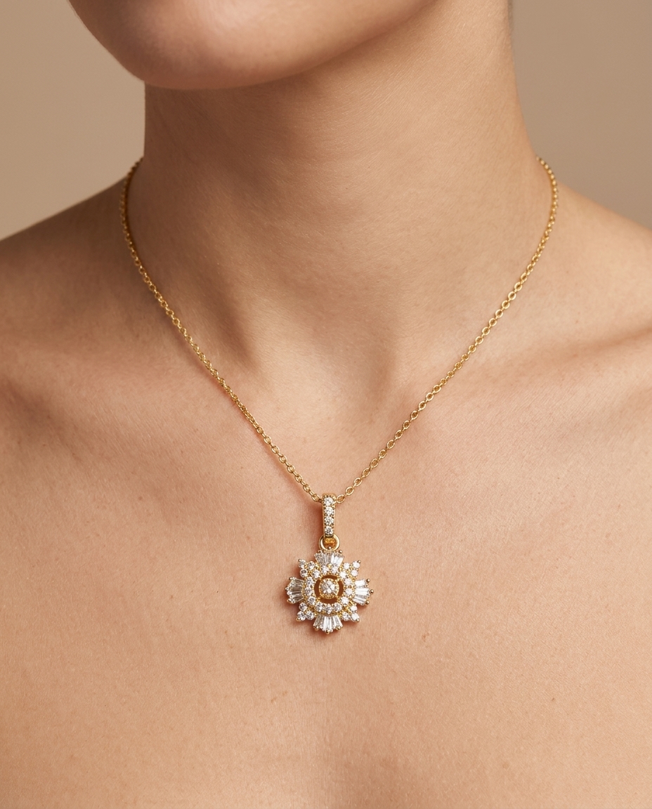 18KT Yellow Gold Diamonds Pendant on model