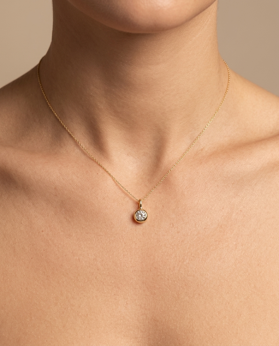 14KT Yellow Gold Diamond Pendant on model