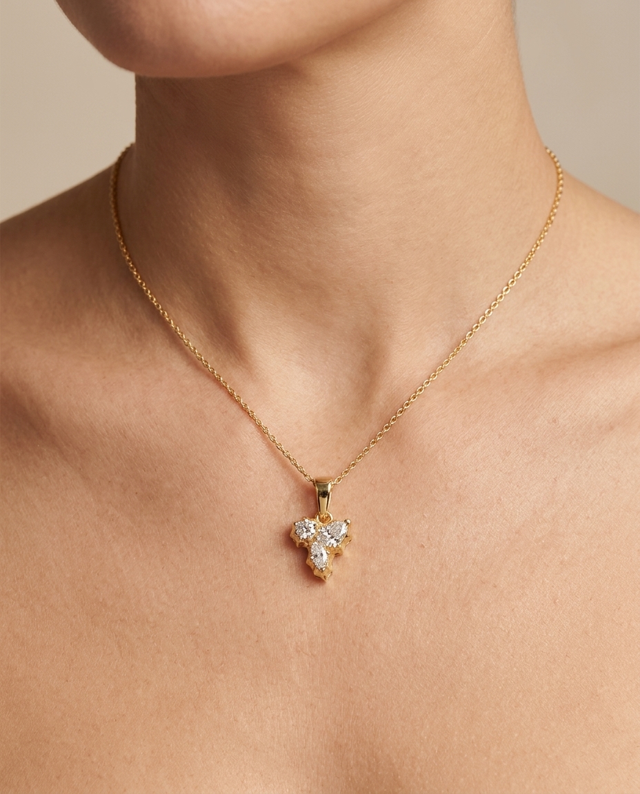 14KT Gold Diamond Pendant on model