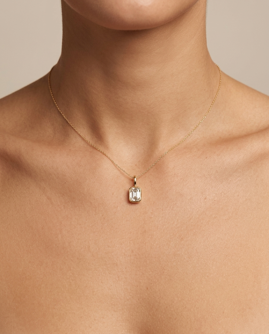 14KT Gold Diamond Pendant on model