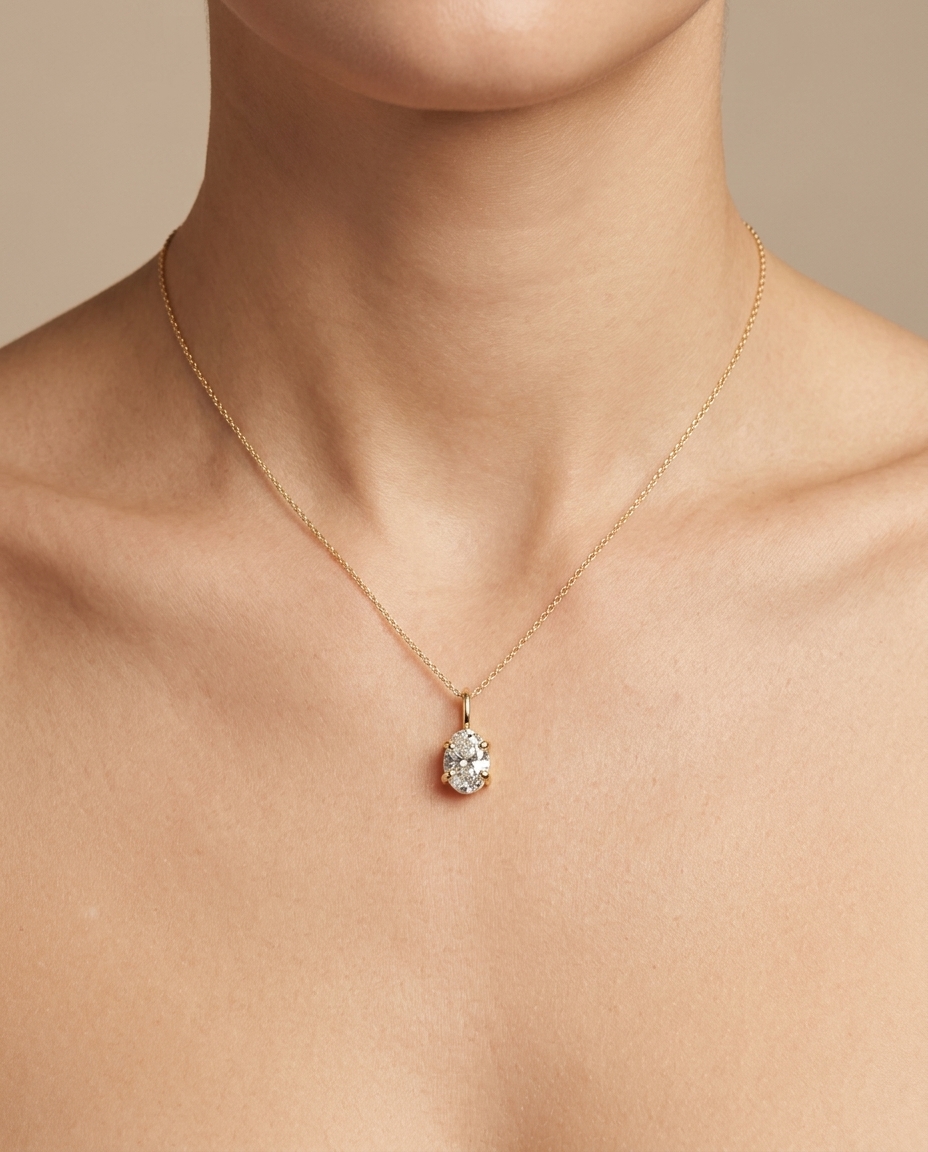 14KT Gold Diamond Pendant on model