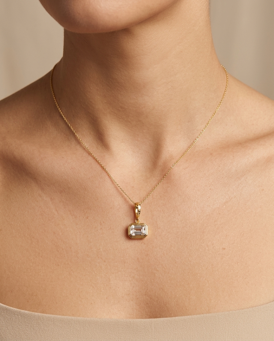 14KT Gold Diamond Pendant on model