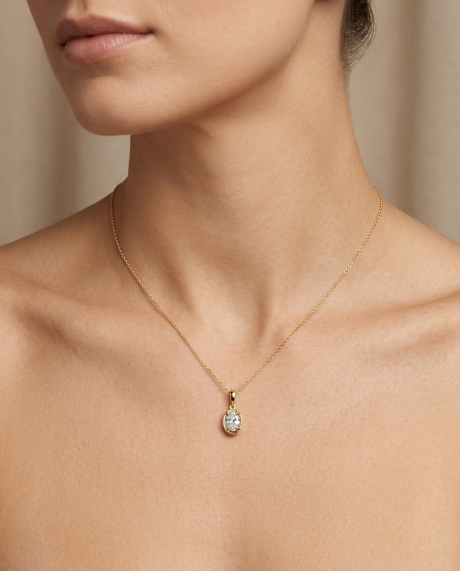 14KT Gold Diamond Pendant on model