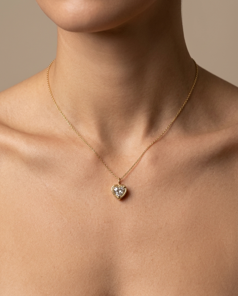 14KT Gold Diamond Pendant on model
