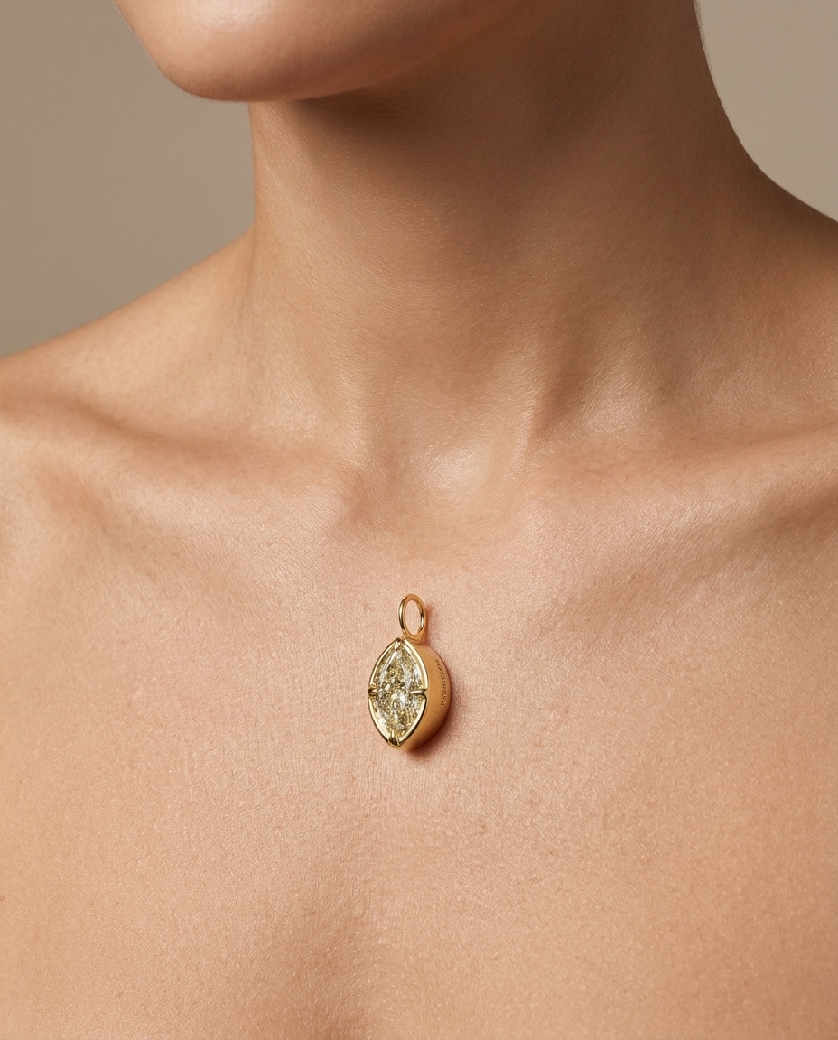14KT Gold Diamond Pendant on model