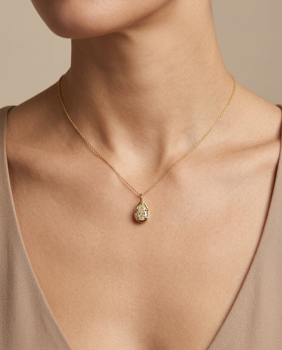 14KT Gold Diamond Pendant on model