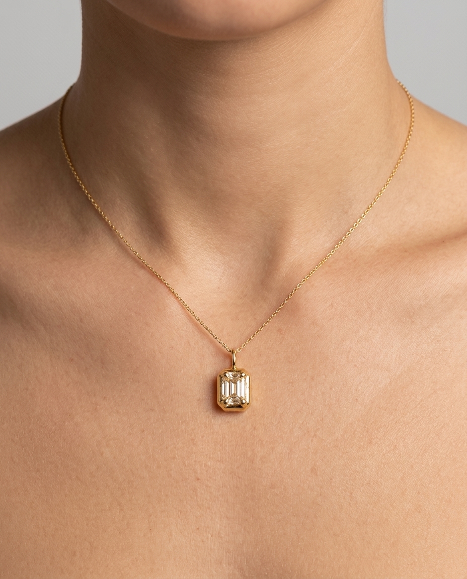 14KT Gold Diamond Pendant on model