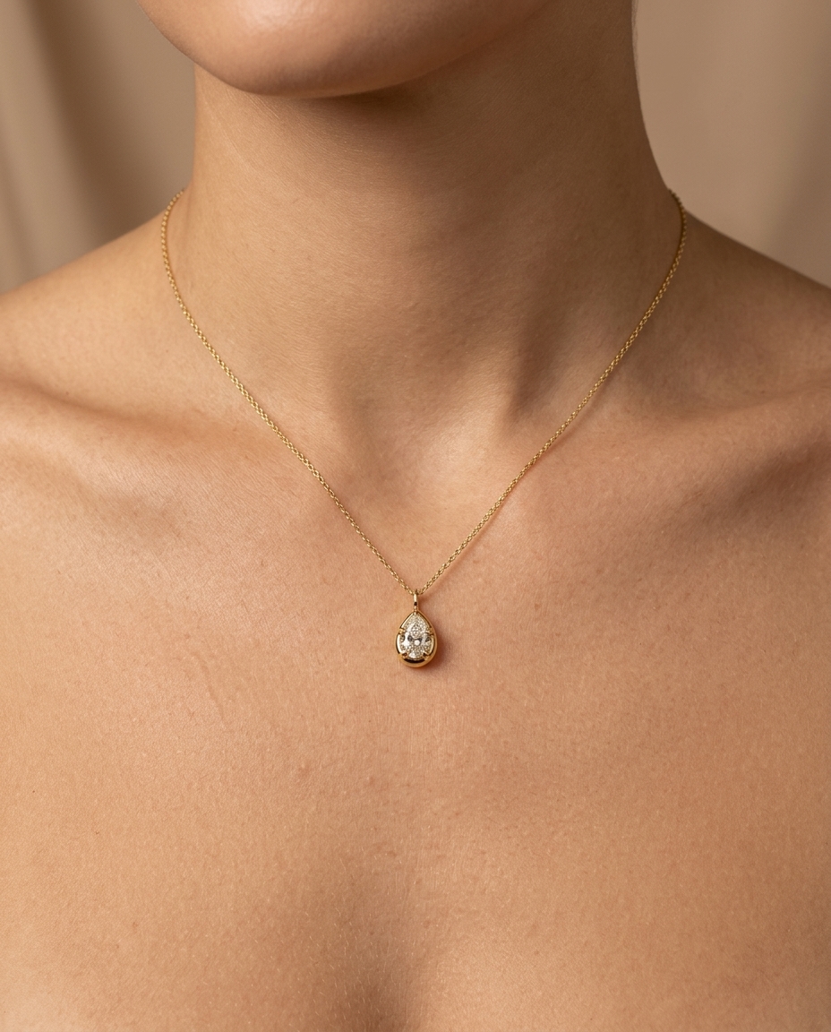 14KT Gold Diamond Pendant on model