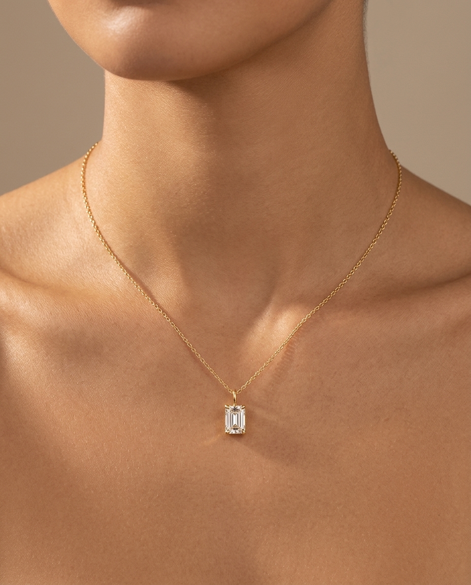 14KT Gold Diamond Pendant on model
