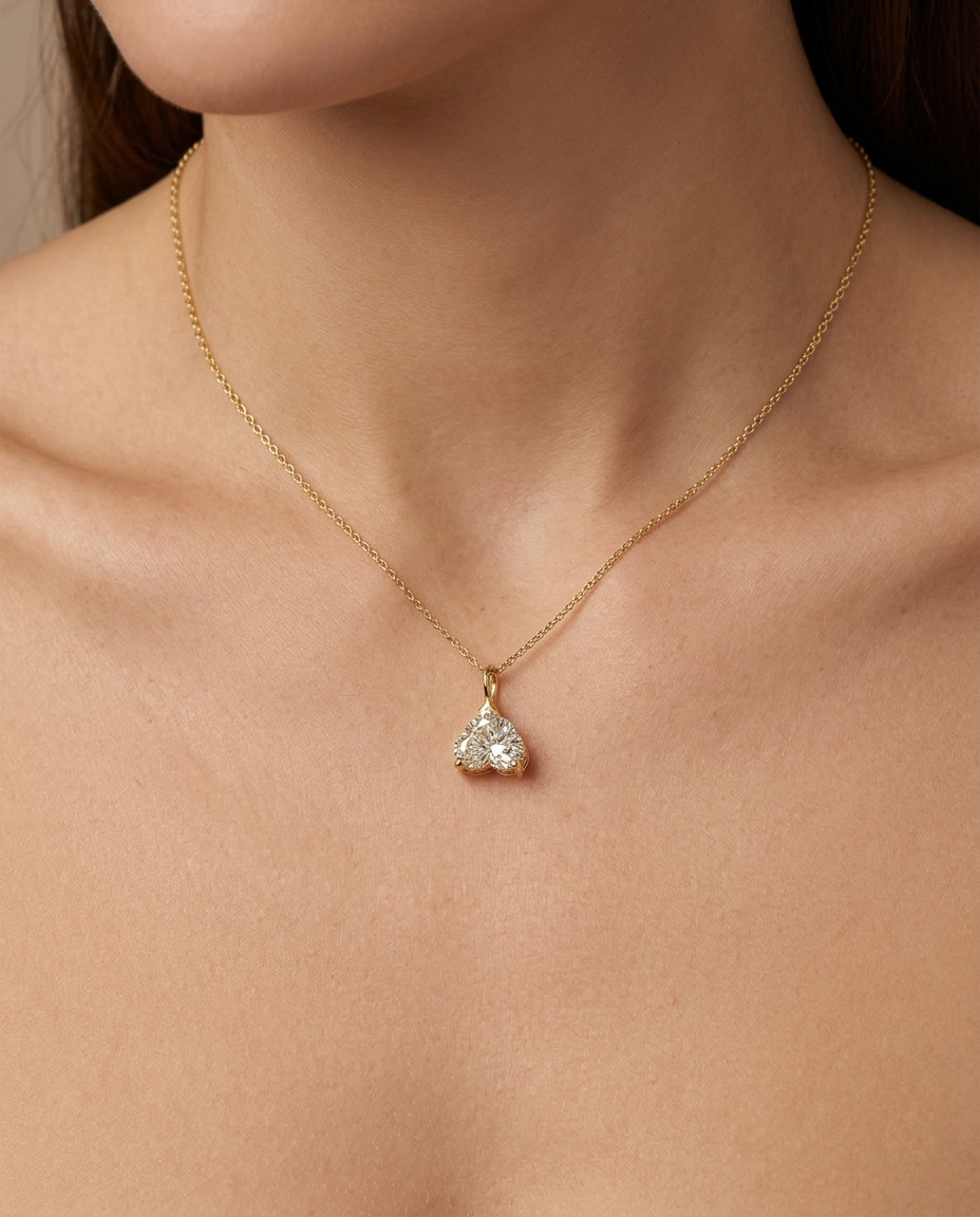 14KT Gold Diamond Pendant on model