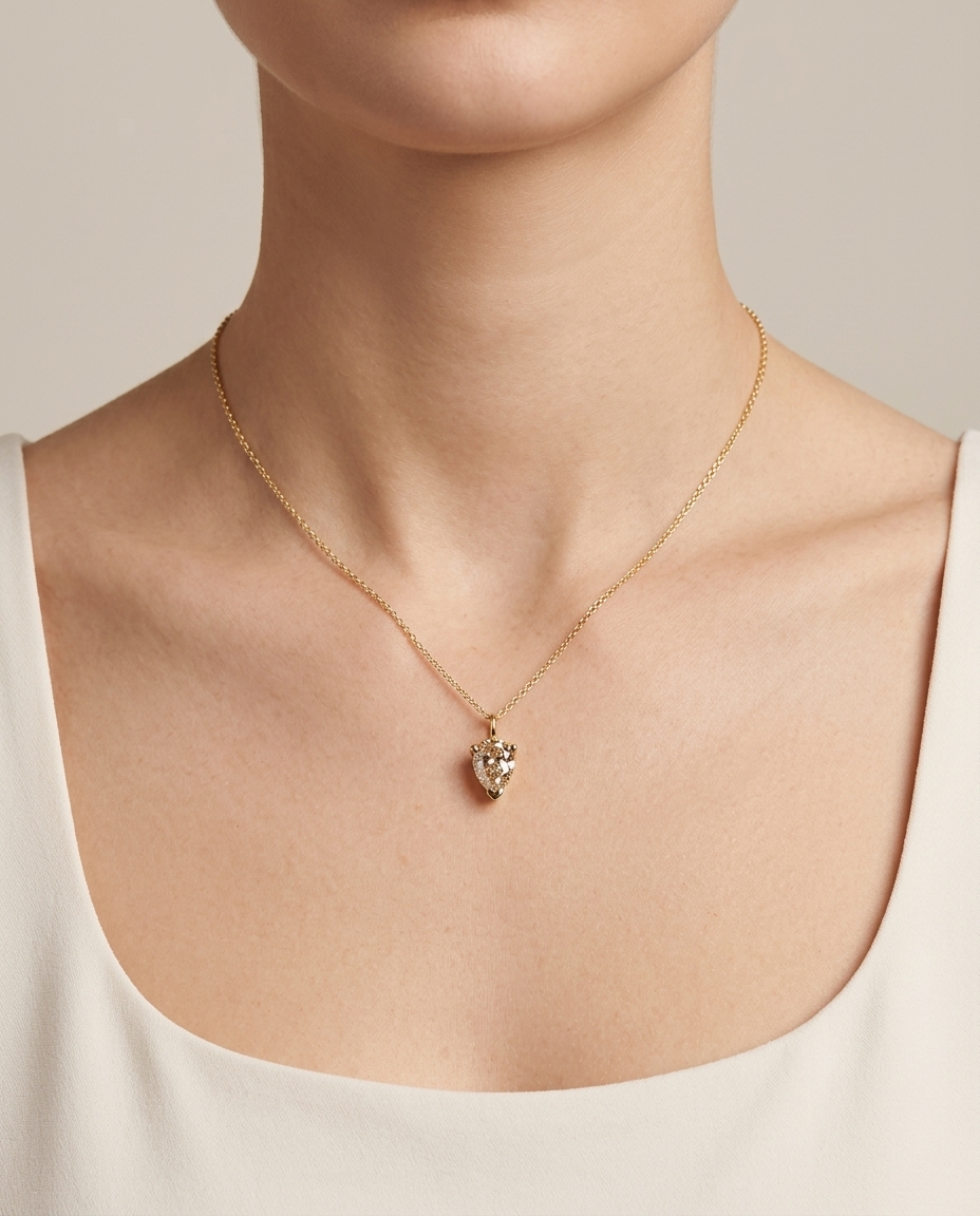 14KT Gold Diamond Pendant on model