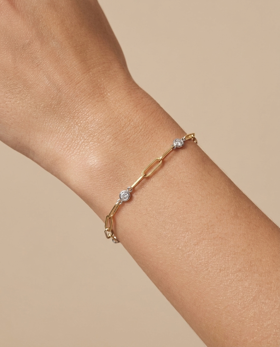 14KT Paperclip Bracelet with Diamonds on model