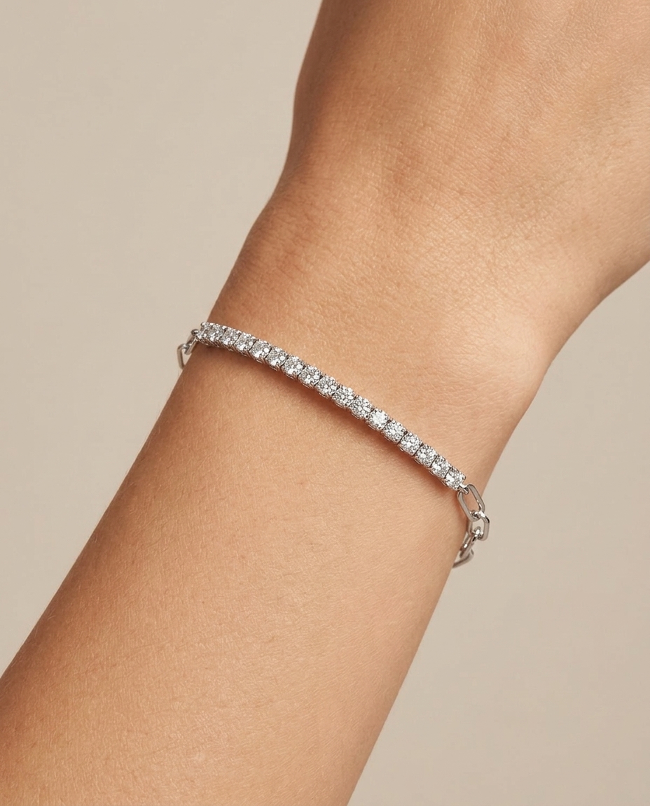 14KT Diamond Tennis Bracelet with Paperclip on model