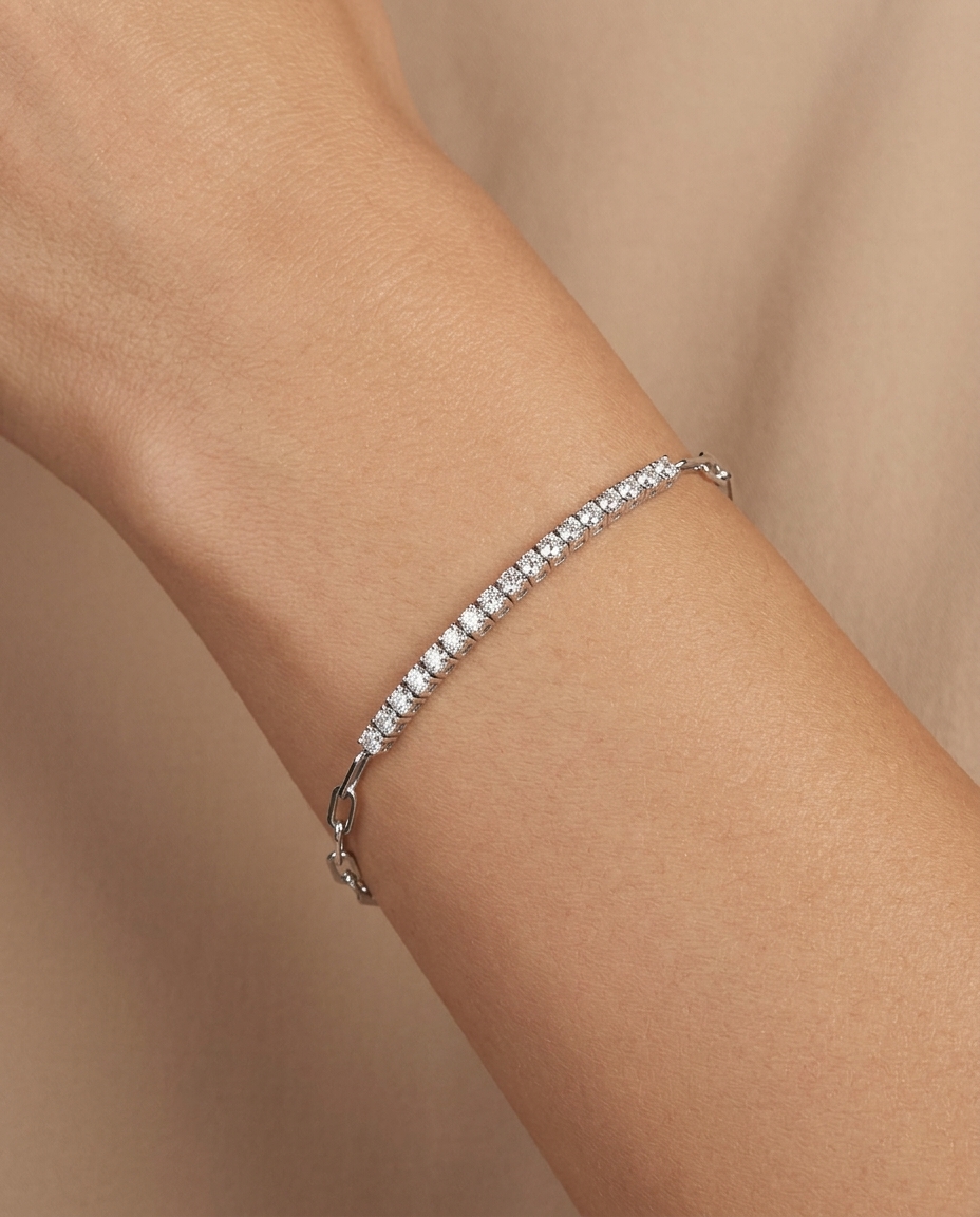 14KT Diamond Tennis Bracelet with Paperclip on model