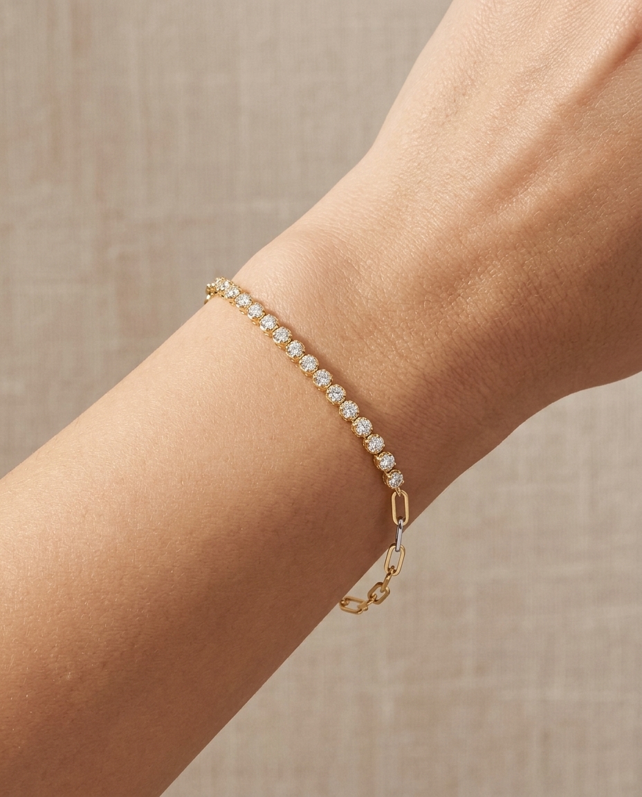 14KT Diamond Tennis Bracelet with Paperclip on model