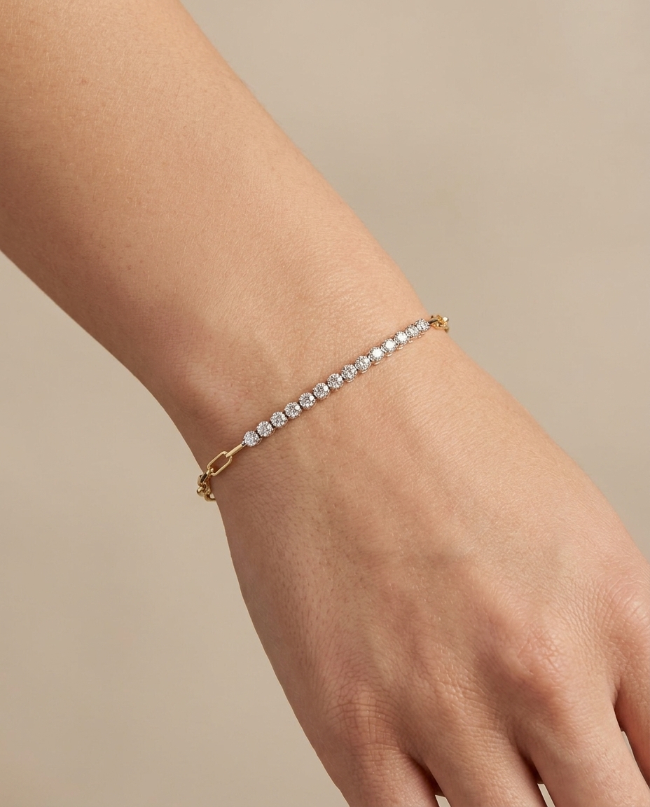14KT Diamond Tennis Bracelet with Paperclip on model