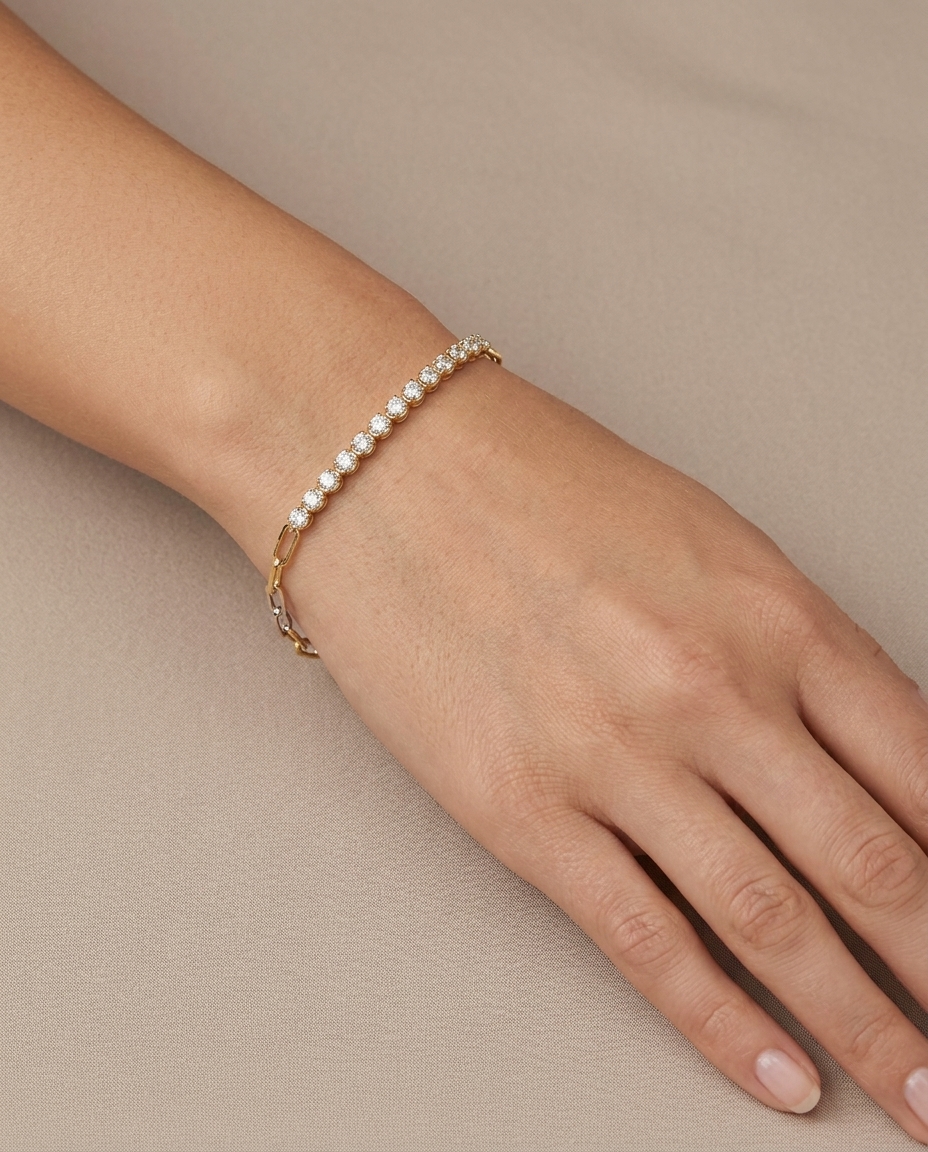 14KT Diamond Tennis Bracelet with Paperclip on model